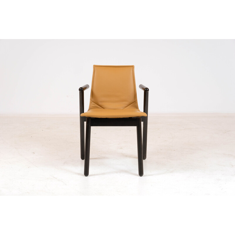 Set of 6 vintage leather and wood chairs Cassina 1980s