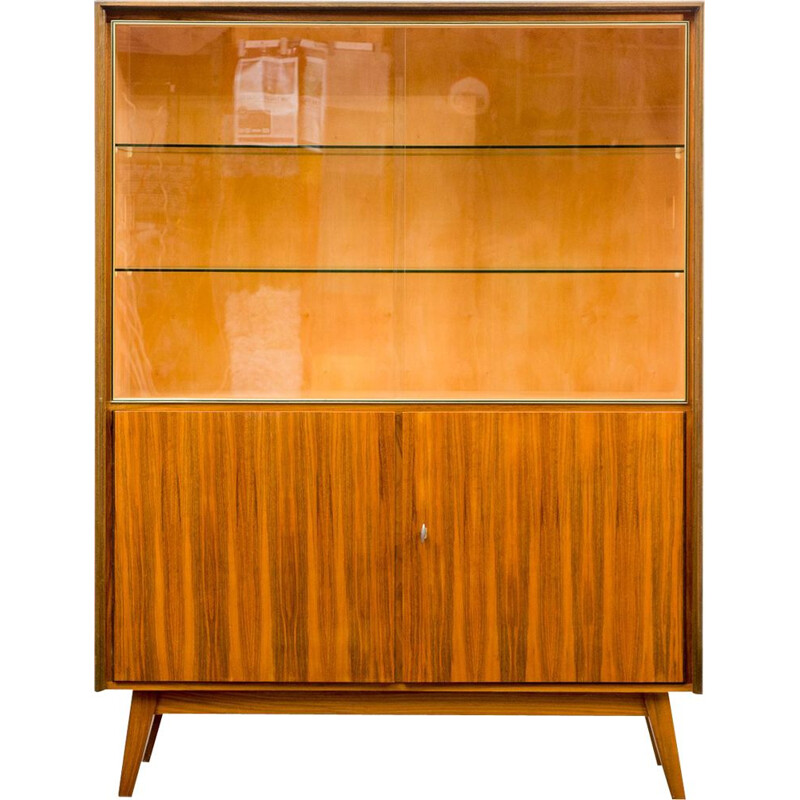 Vintage high sideboard with walnut display case restored 1950s