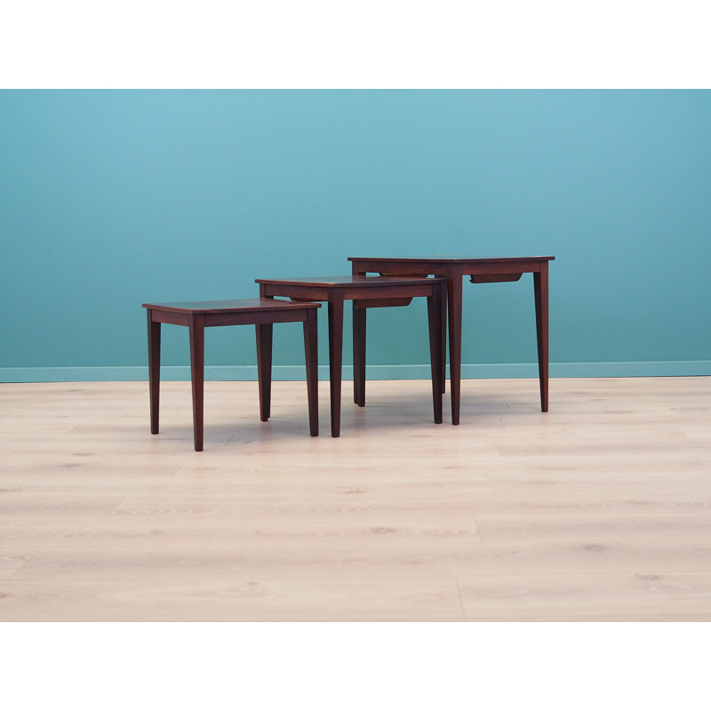 Set of 3 vintage rosewood tables Denmark 1960s