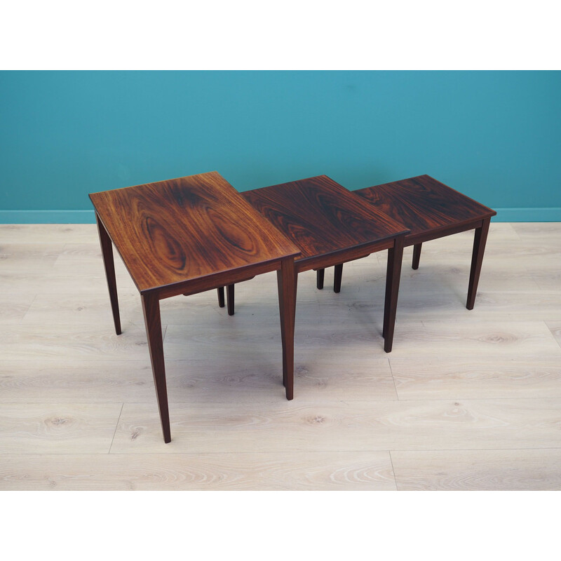 Set of 3 vintage rosewood tables Denmark 1960s