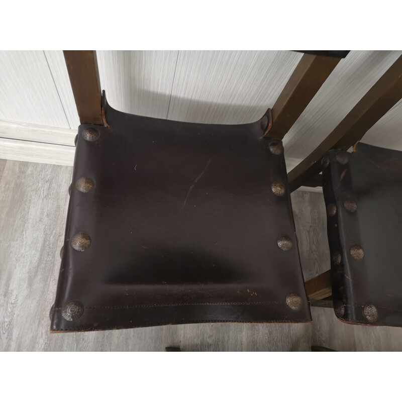 Chaise de chevalier vintage en cuir de noyer massif trône