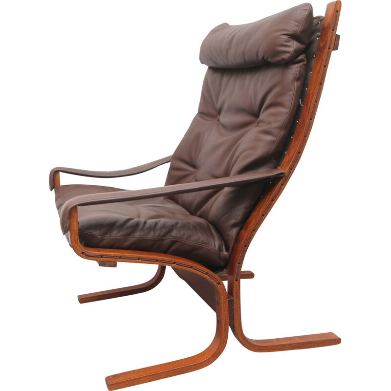 Fauteuil Siesta vintage cuir brun foncé 1970