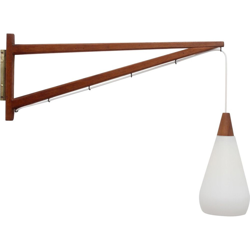 Vintage teak en opaal glas wandlamp 1960