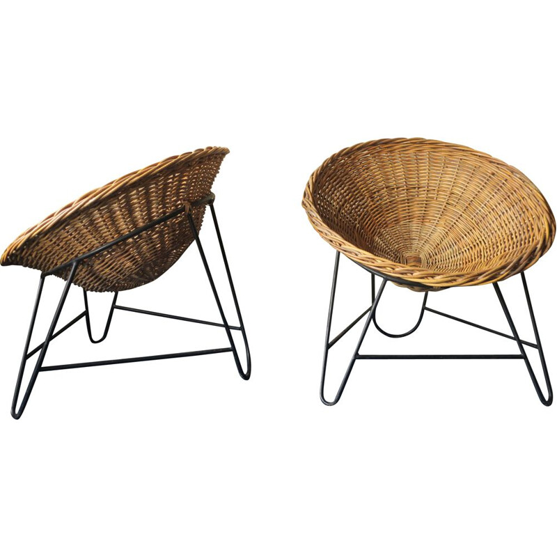 Pair of vintage bamboo and iron pod chairs 1960s