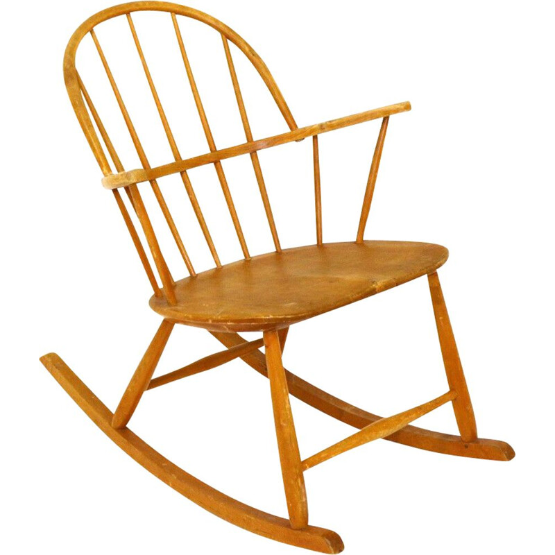 Vintage beech rocking chair by Nesto Stolfabrik Sweden 1960s