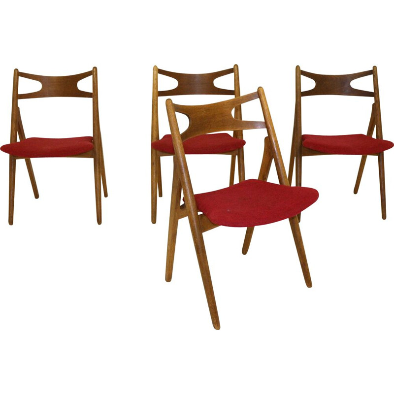 Set of 4 vintage oak and teak chairs 1960s