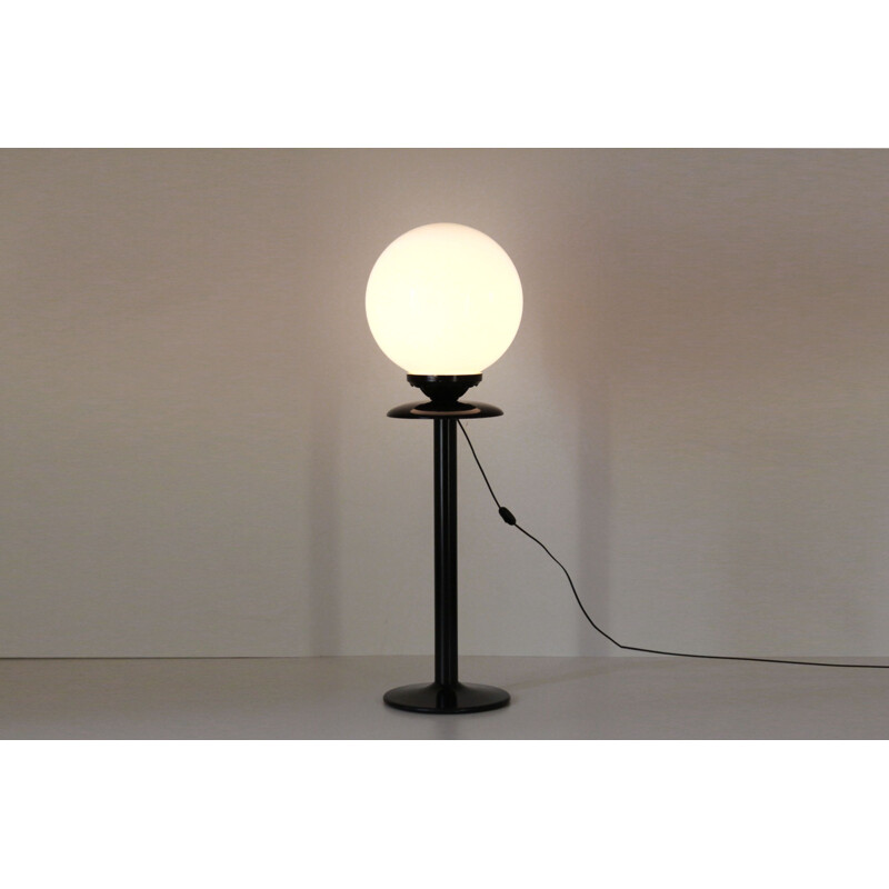 Vintage floor lamp with wood and black iron structure 1970s