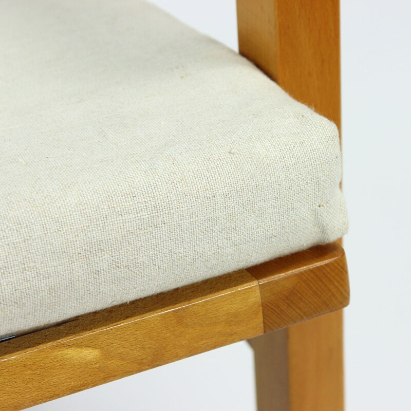 Vintage armchair in blond wood and linen cushions by Ton Czechoslovakia 1960s