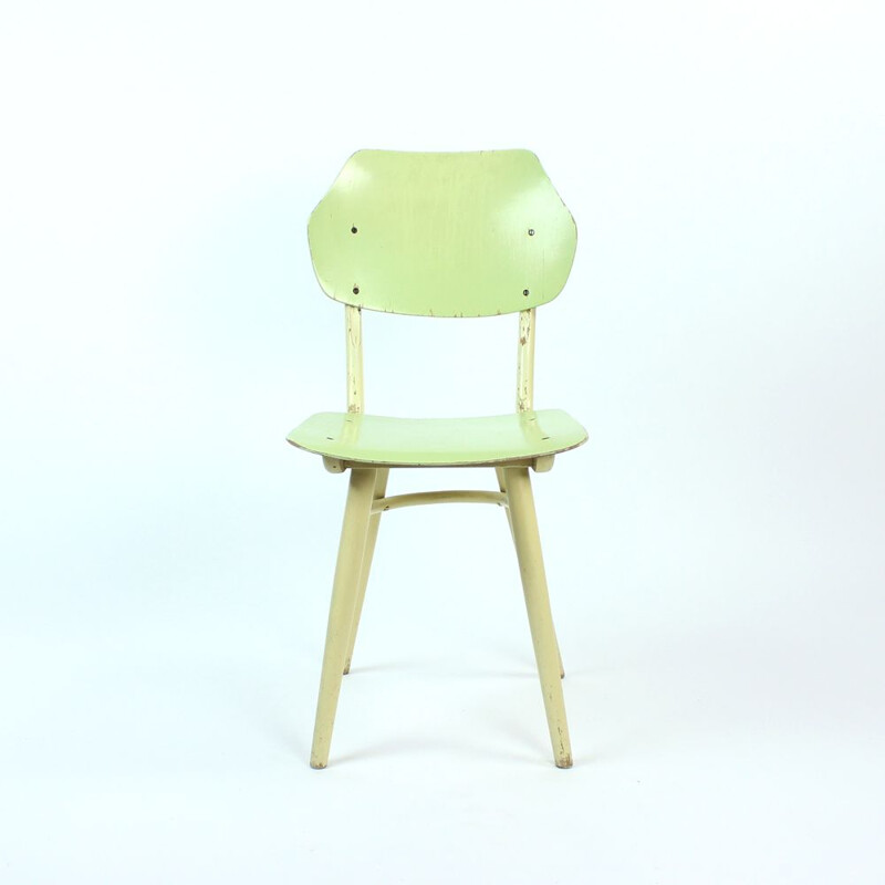 Chaise vintage par Ton en vert citron et crème Tchécoslovaquie 1960