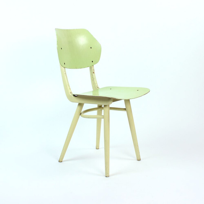 Vintage chair by Ton in lime green and cream Czechoslovakia 1960s
