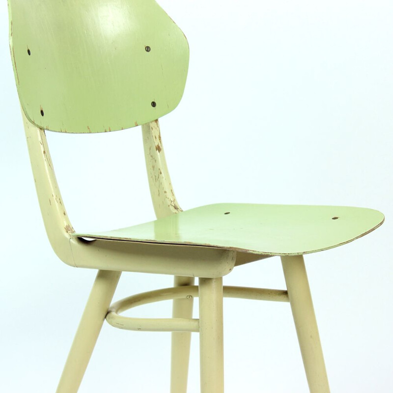 Chaise vintage par Ton en vert citron et crème Tchécoslovaquie 1960