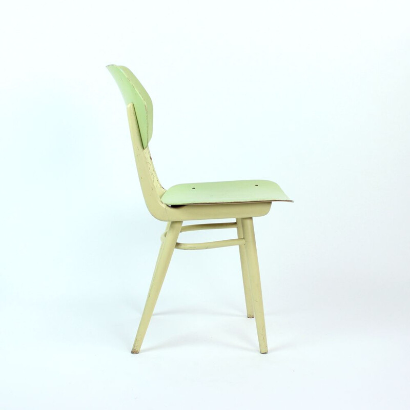 Chaise vintage par Ton en vert citron et crème Tchécoslovaquie 1960