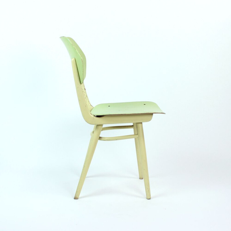 Vintage chair by Ton in lime green and cream Czechoslovakia 1960s