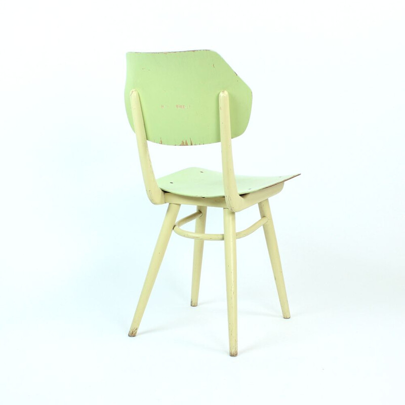 Vintage chair by Ton in lime green and cream Czechoslovakia 1960s