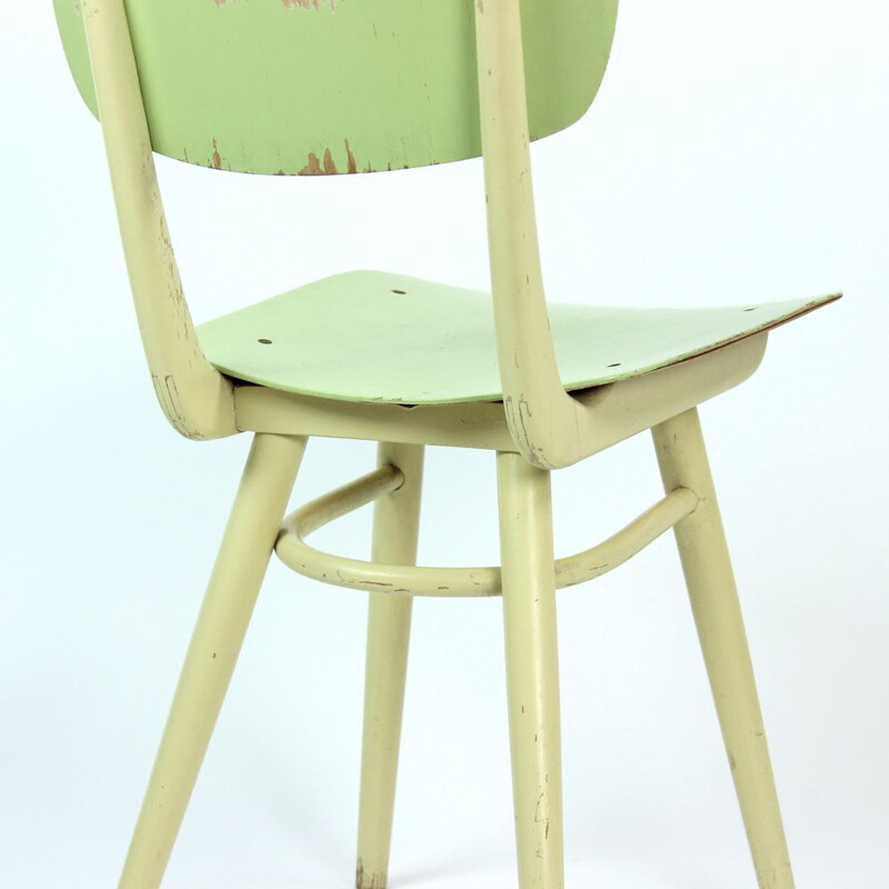 Vintage chair by Ton in lime green and cream Czechoslovakia 1960s