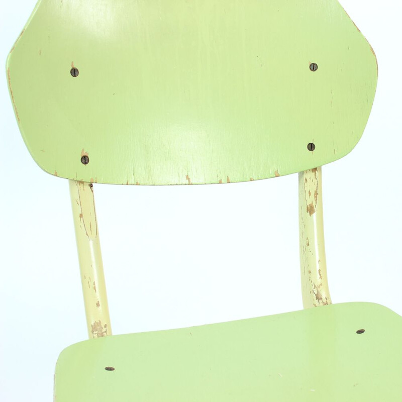 Vintage chair by Ton in lime green and cream Czechoslovakia 1960s