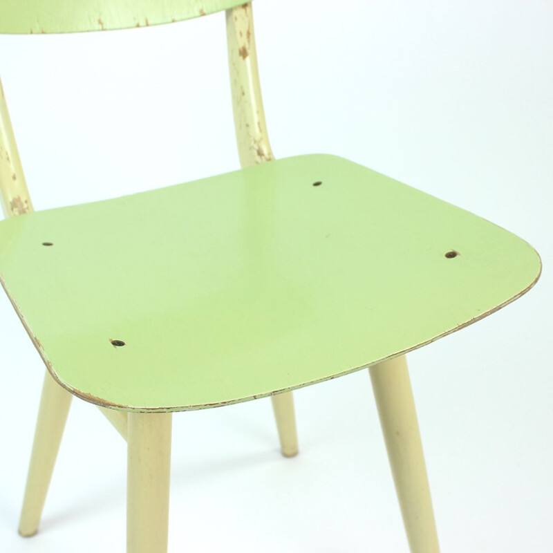 Vintage chair by Ton in lime green and cream Czechoslovakia 1960s