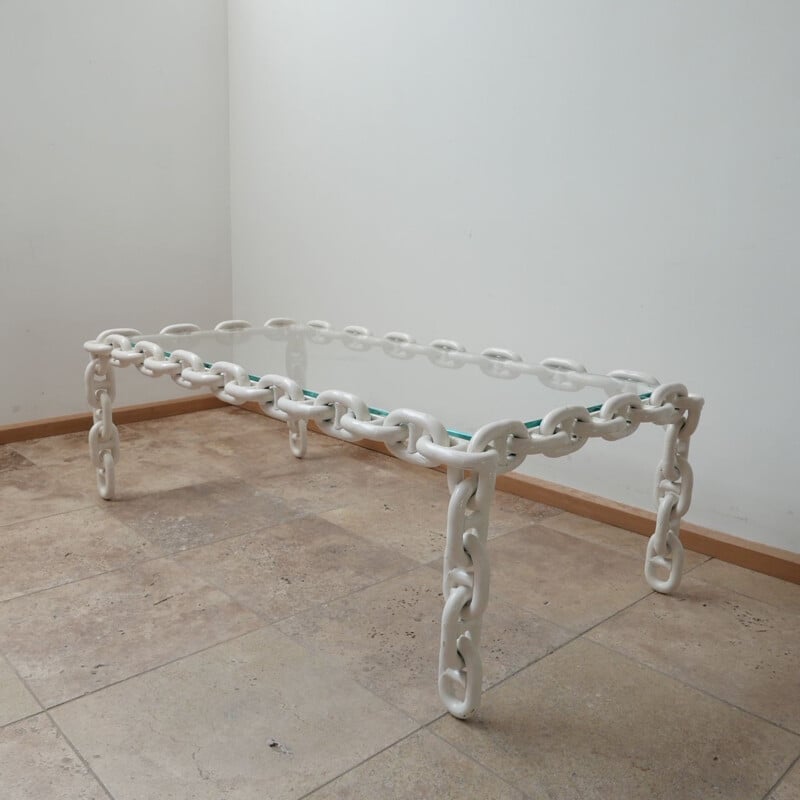 Vintage coffee table with fresh clear glass top, Belgium 1970