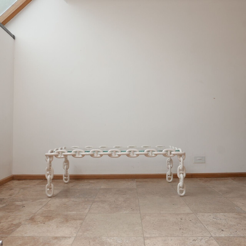 Vintage coffee table with fresh clear glass top, Belgium 1970