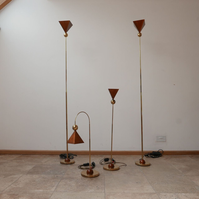 Conjunto de 4 candeeiros de latão vintage e cobre para chão e mesa Itália