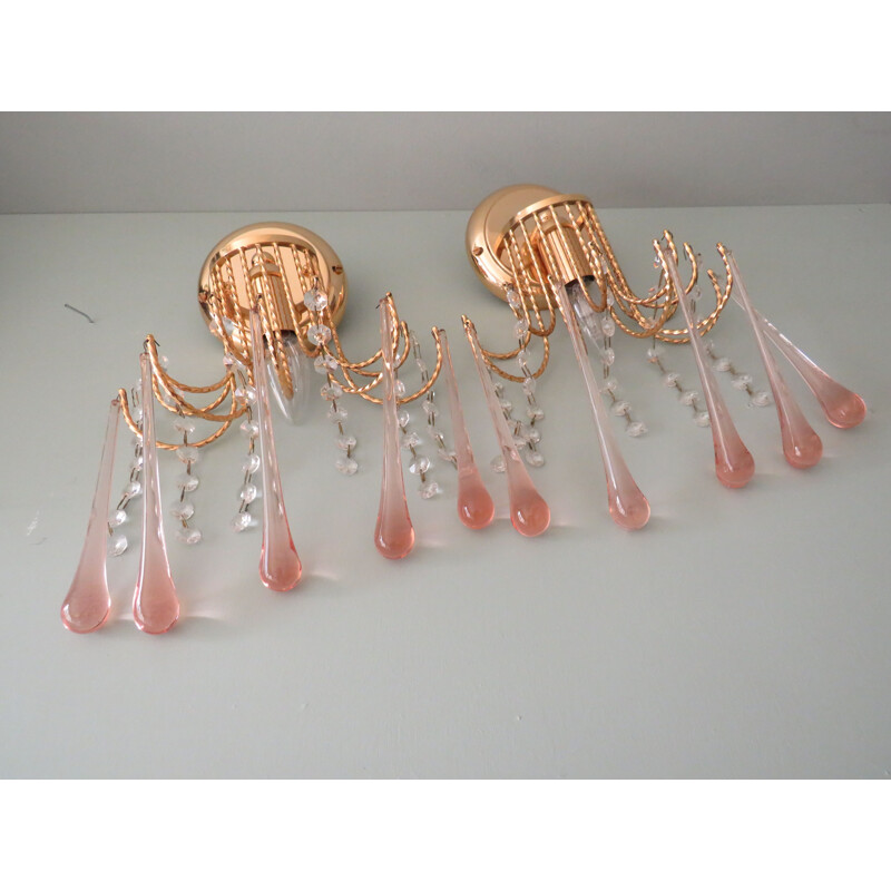 Pair of vintage wall lamps in Murano glass, Italy