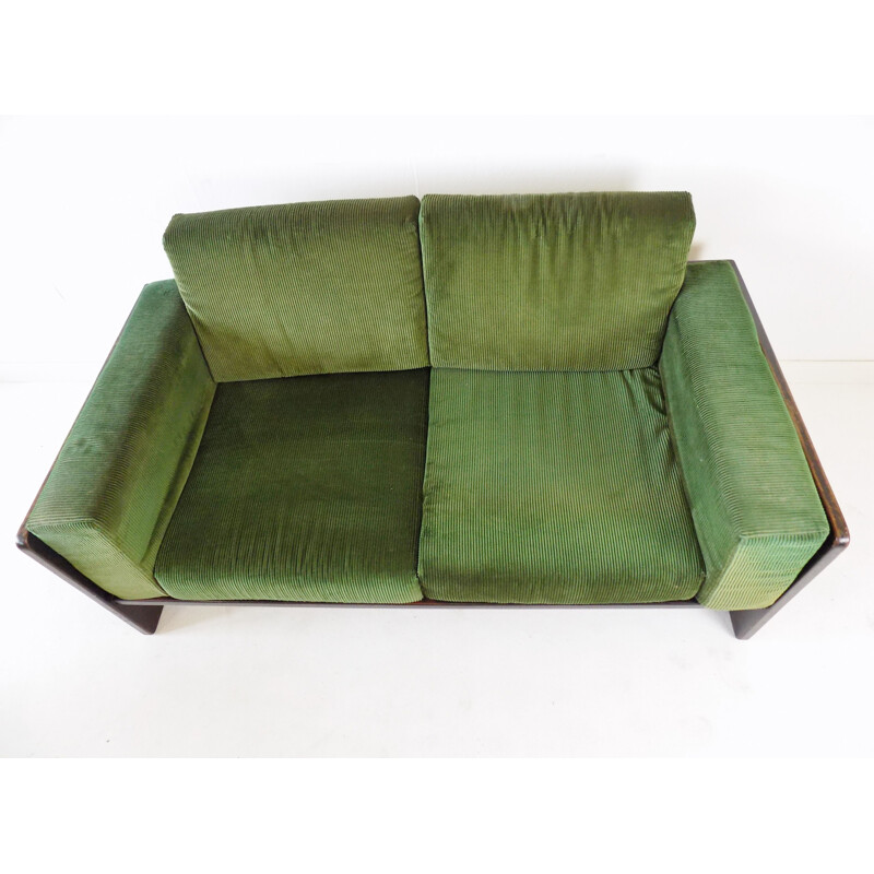 Canapé vintage en velours côtelé vert 1960