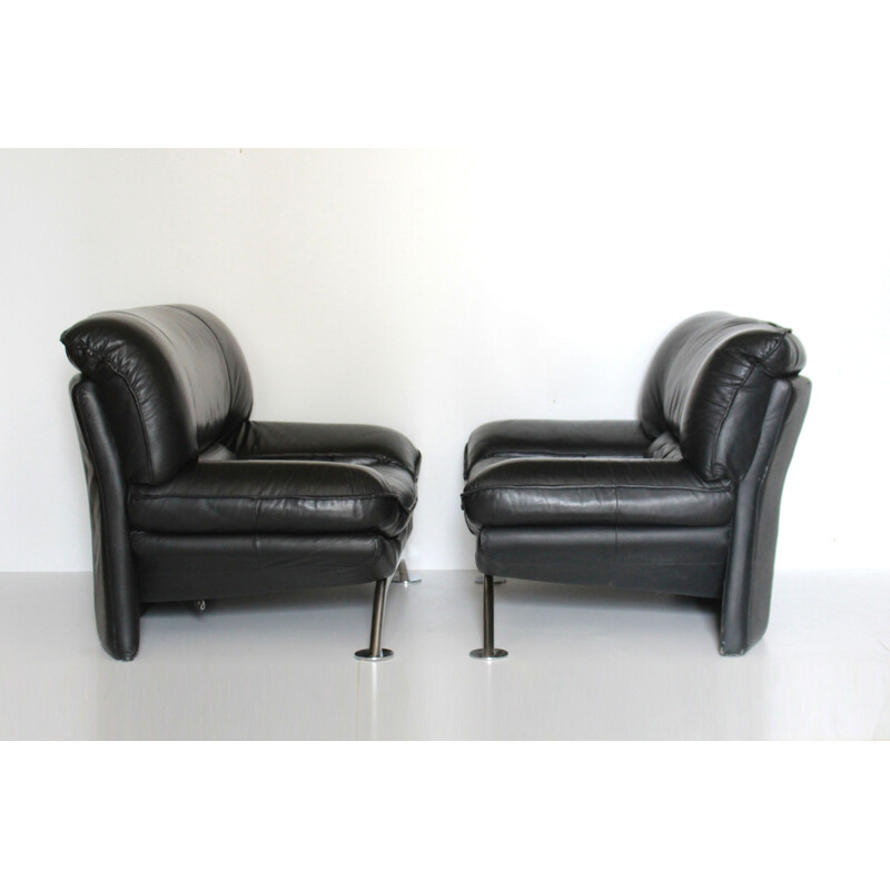 Vintage armchairs black leather 1980s