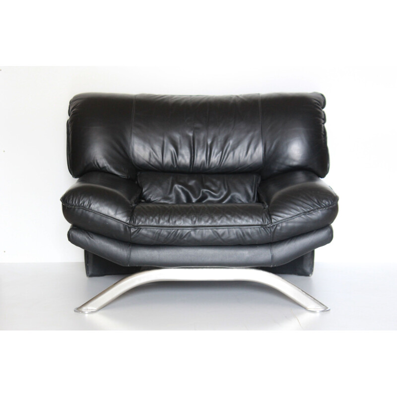 Vintage-Sessel aus schwarzem Leder 1980