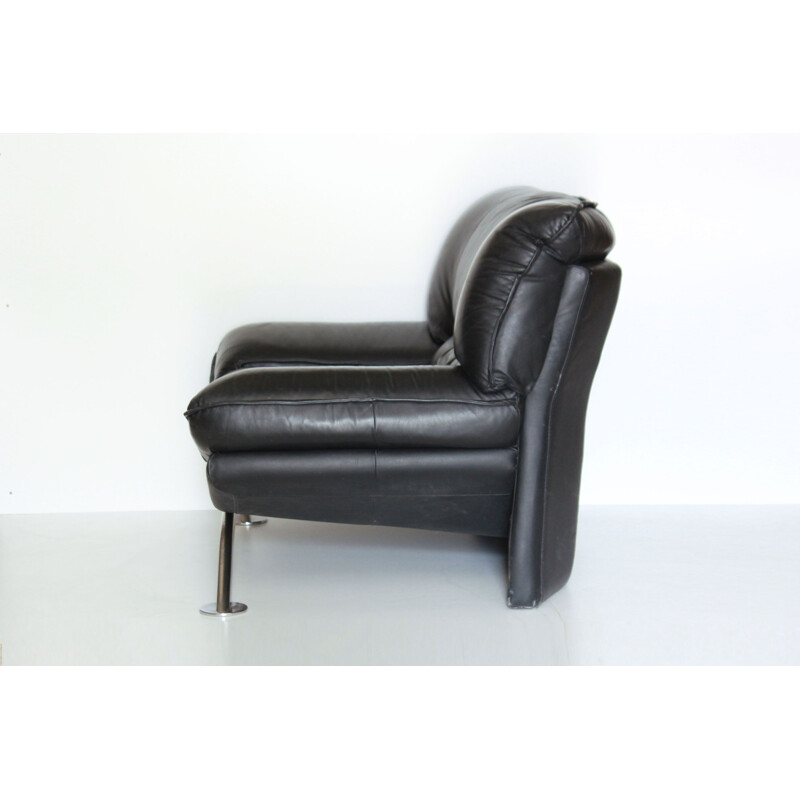Vintage zwart lederen fauteuils 1980