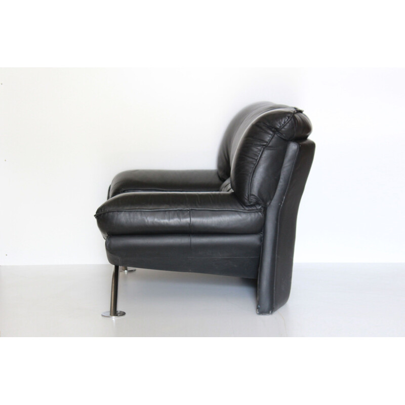 Poltronas de couro preto Vintage 1980