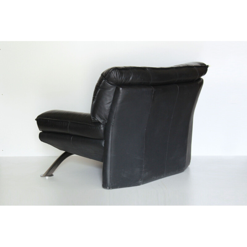 Poltronas de couro preto Vintage 1980