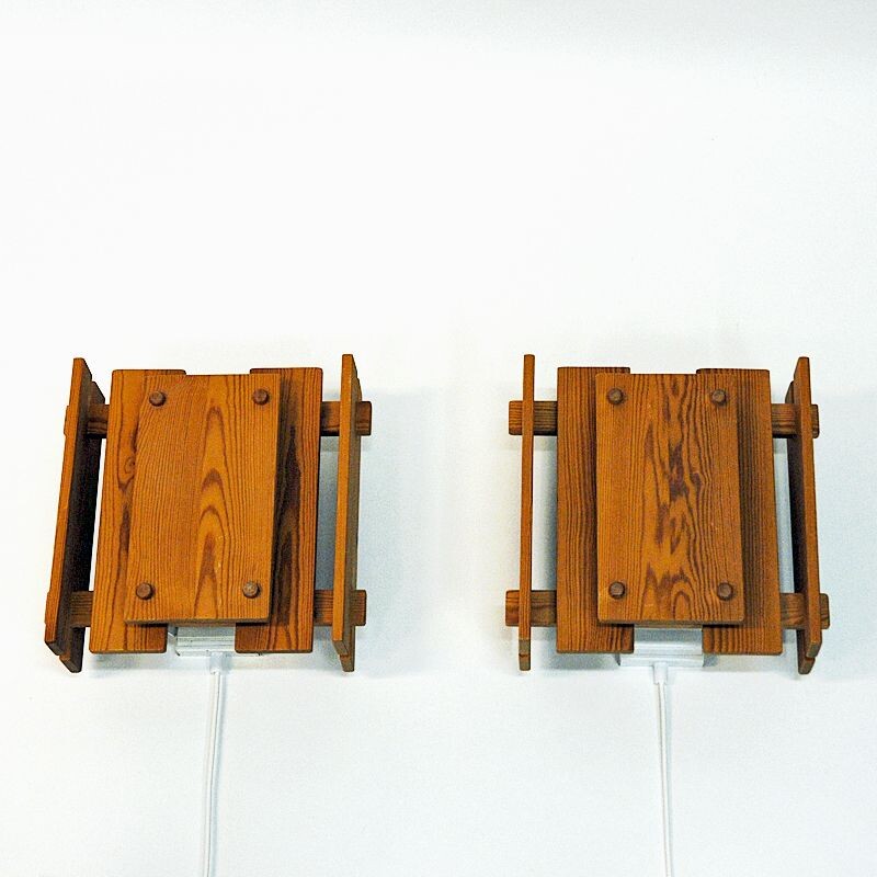 Pair of vintage pine sconces by Gunnar Næss for Høvik Verk Norway 1970s