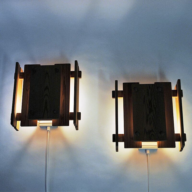 Pair of vintage pine sconces by Gunnar Næss for Høvik Verk Norway 1970s