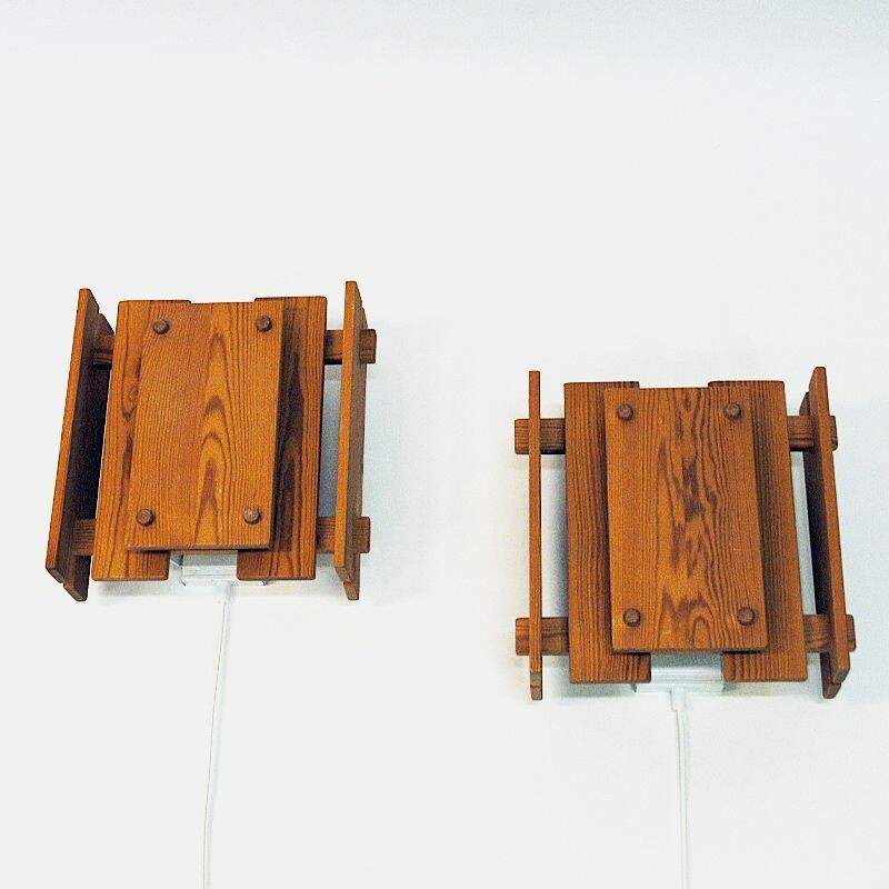 Pair of vintage pine sconces by Gunnar Næss for Høvik Verk Norway 1970s