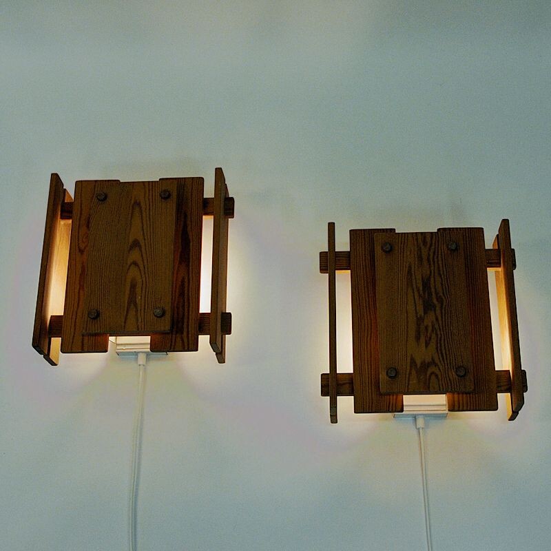 Pair of vintage pine sconces by Gunnar Næss for Høvik Verk Norway 1970s