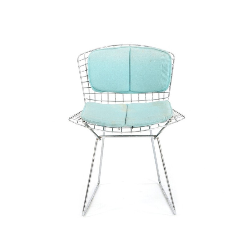 Set of 6 Knoll chairs in steel and light blue fabric, Harry BERTOIA - 1980s