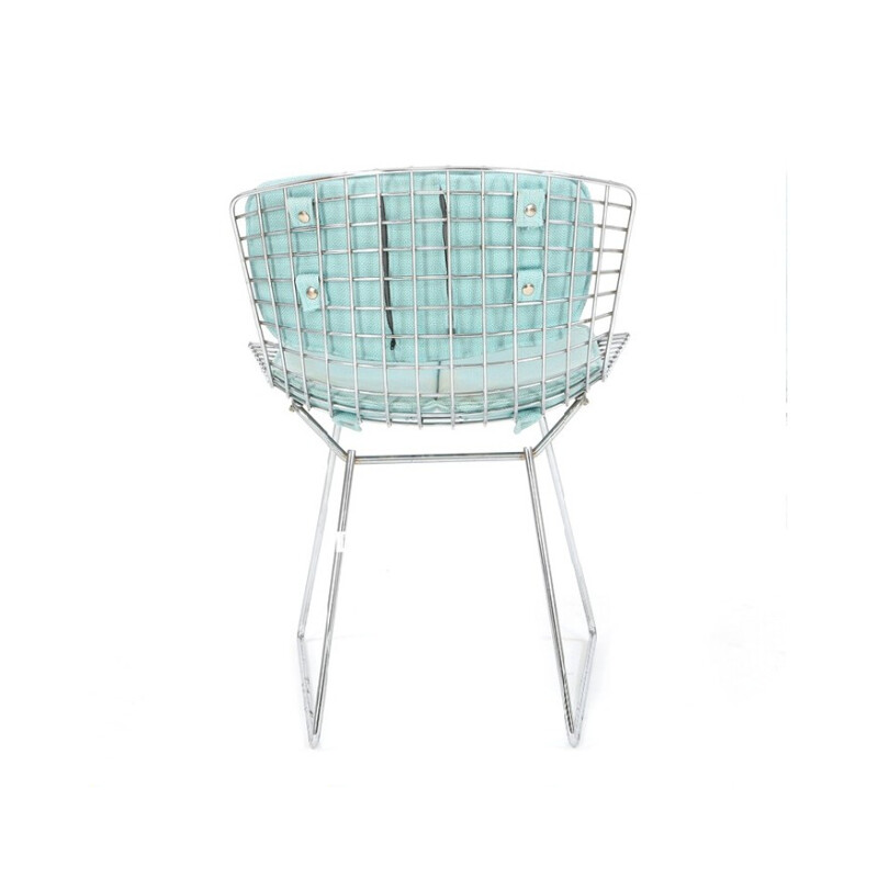 Suite de 6 chaises Knoll en acier et tissu bleu clair, Harry BERTOIA - 1980