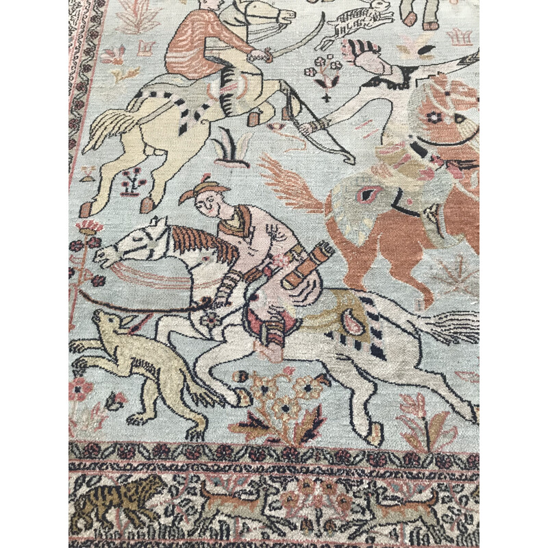 Vintage zijden tapijt gesigneerd, Pakistan