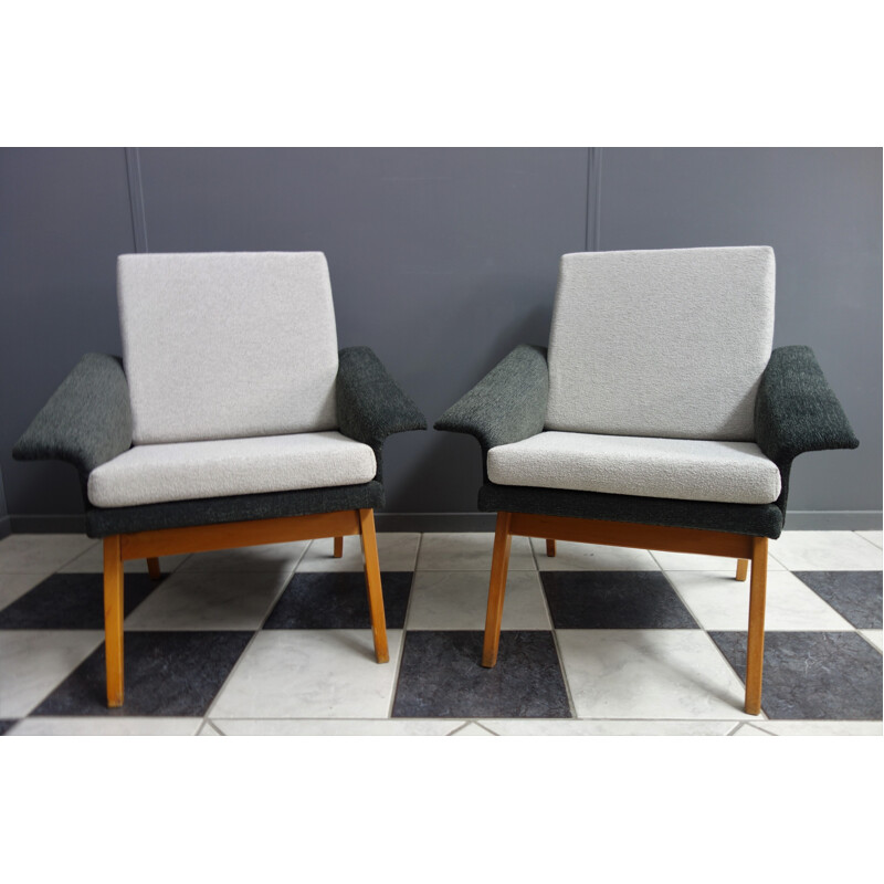 Paar grijze vintage fauteuils van Miroslav Navratil voor Jitona, Tsjechoslowakije 1960