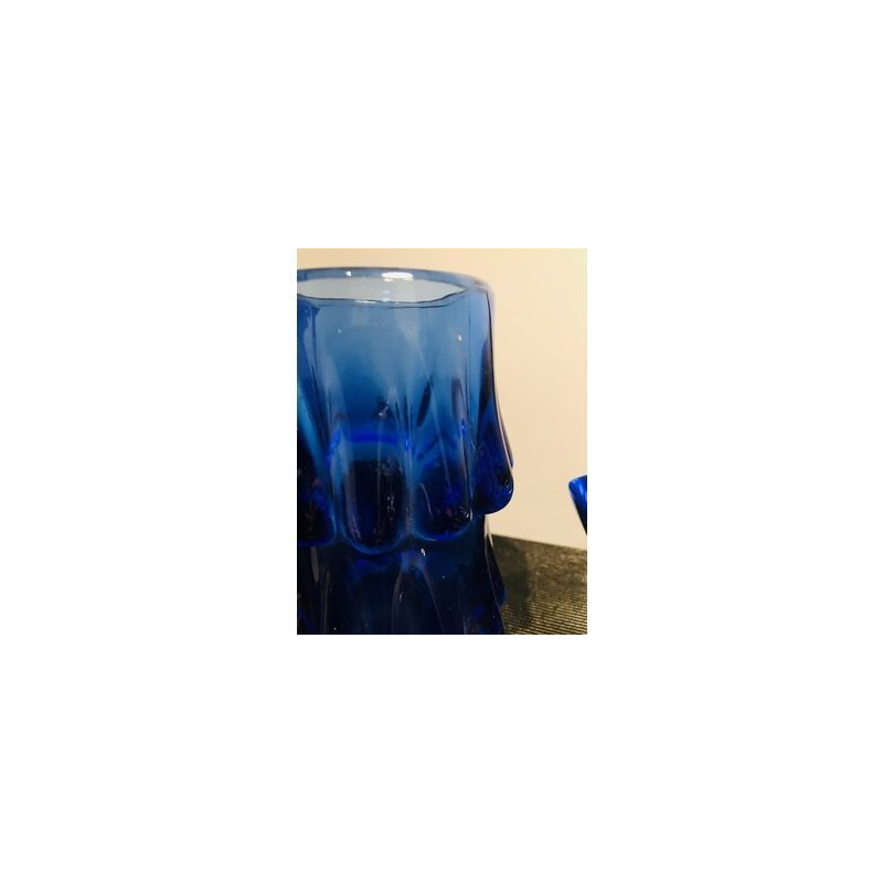 Vasi vintage in vetro artistico blu di Jiri Brabec 1970