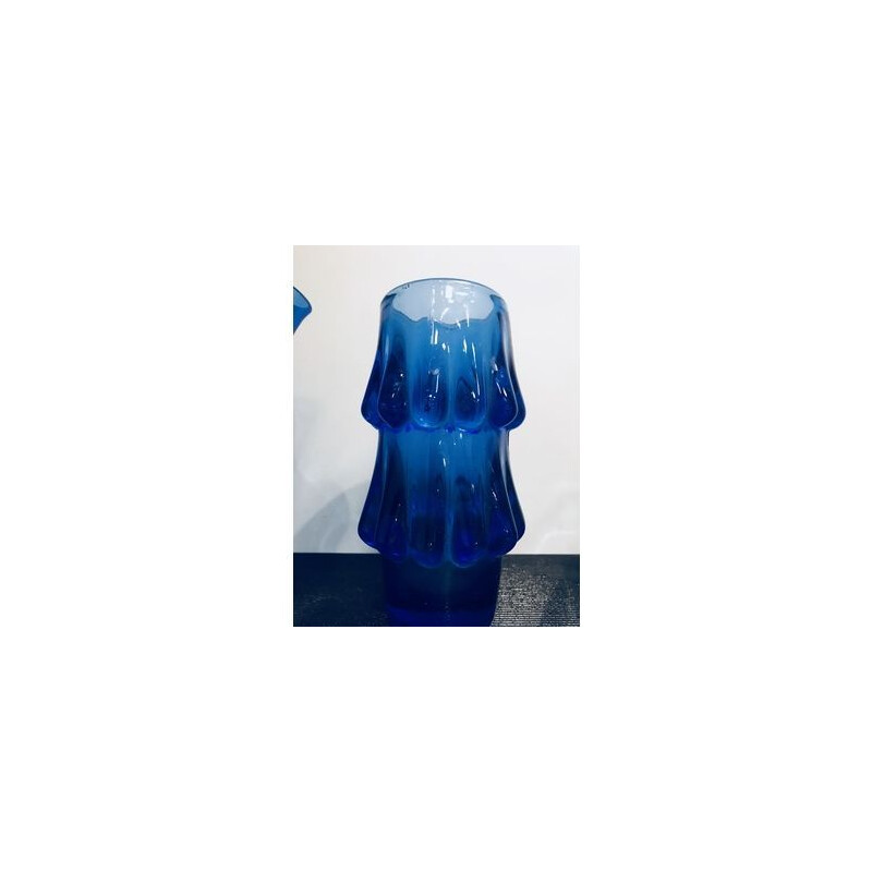 Vasos de vidro de arte Vintage azul de Jiri Brabec 1970