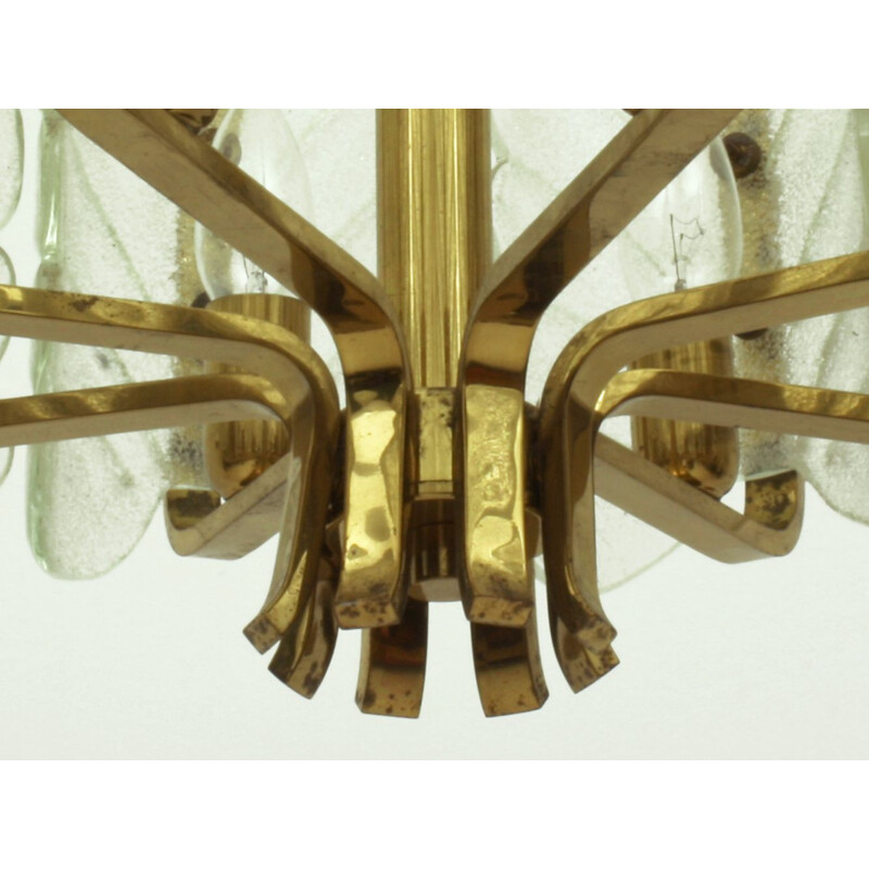 Vintage brass and glass leaf chandelier by Carl Fagerlund, Sweden 1960