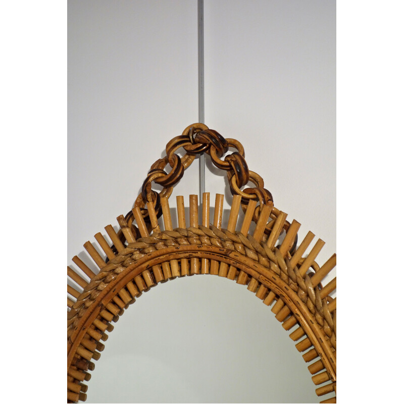 Vintage sun mirror Rattan and bamboo by Bonacina 1950s