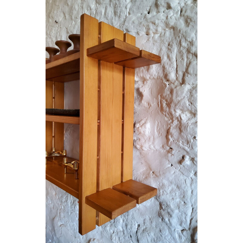 Vintage solid elm shelf by la maison regain 1970s