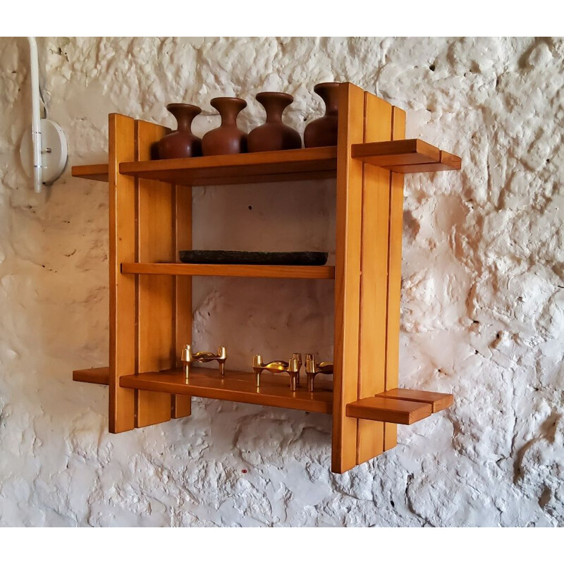 Vintage solid elm shelf by la maison regain 1970s