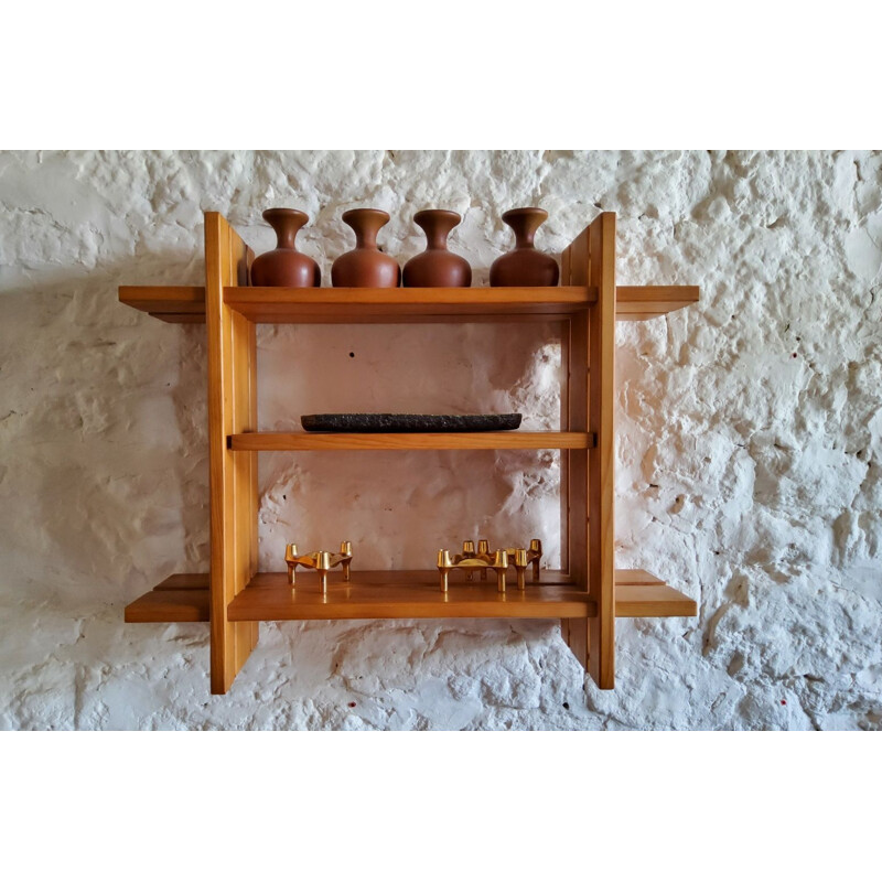 Vintage solid elm shelf by la maison regain 1970s