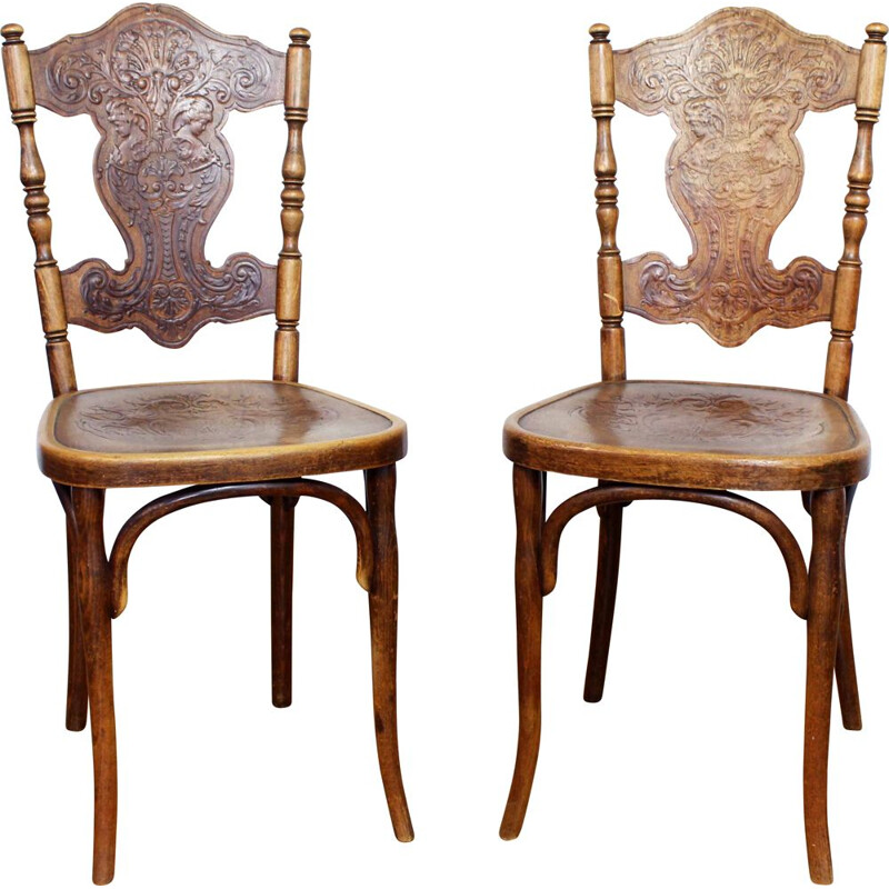 Paire de chaises antiques vintage avec décor de Jacob & Josef Kohn