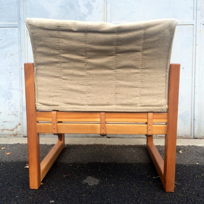 Fauteuil "Diana" IKEA en pin massif et coton ivoire, Karin MOBRING - 1970