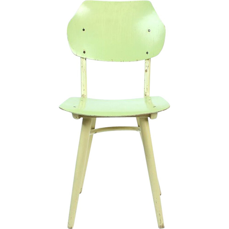 Vintage chair by Ton in lime green and cream Czechoslovakia 1960s