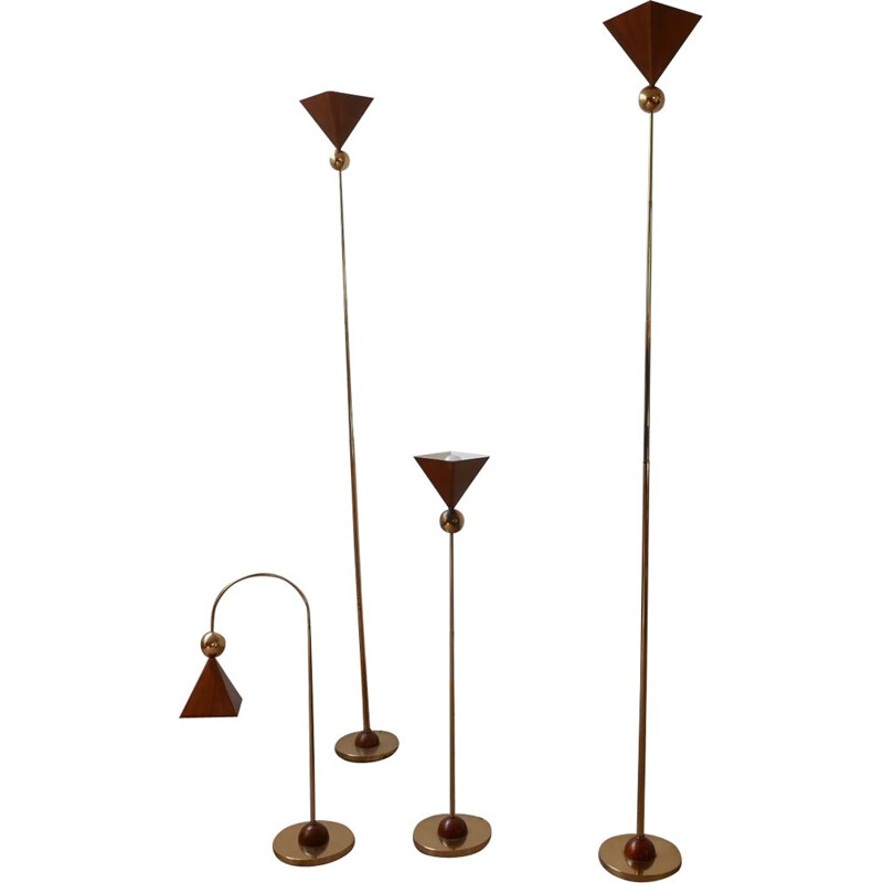 Set of 4 vintage brass and copper floor and table lamps Italy